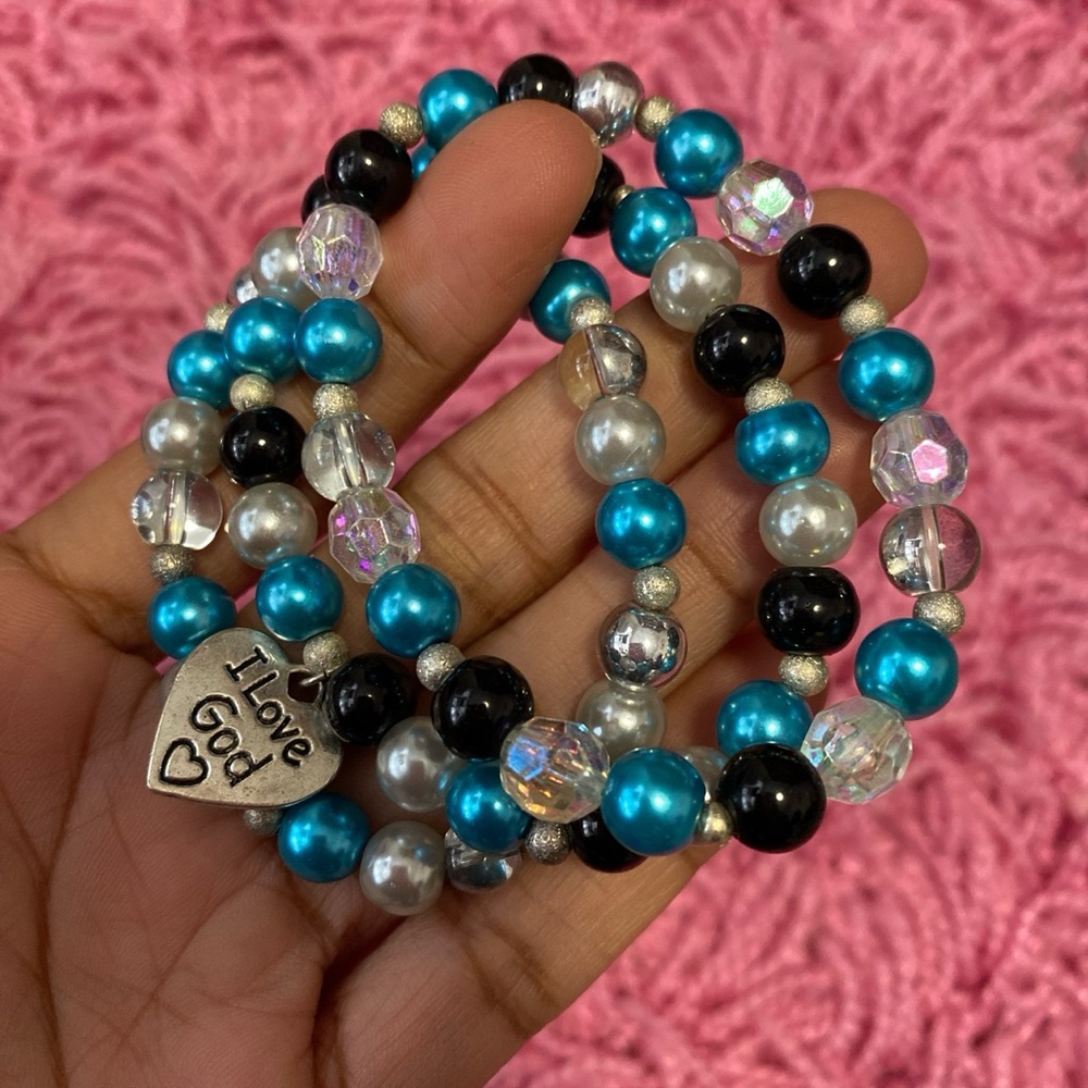 I Love God Heart Charm Bracelet Set Handmade